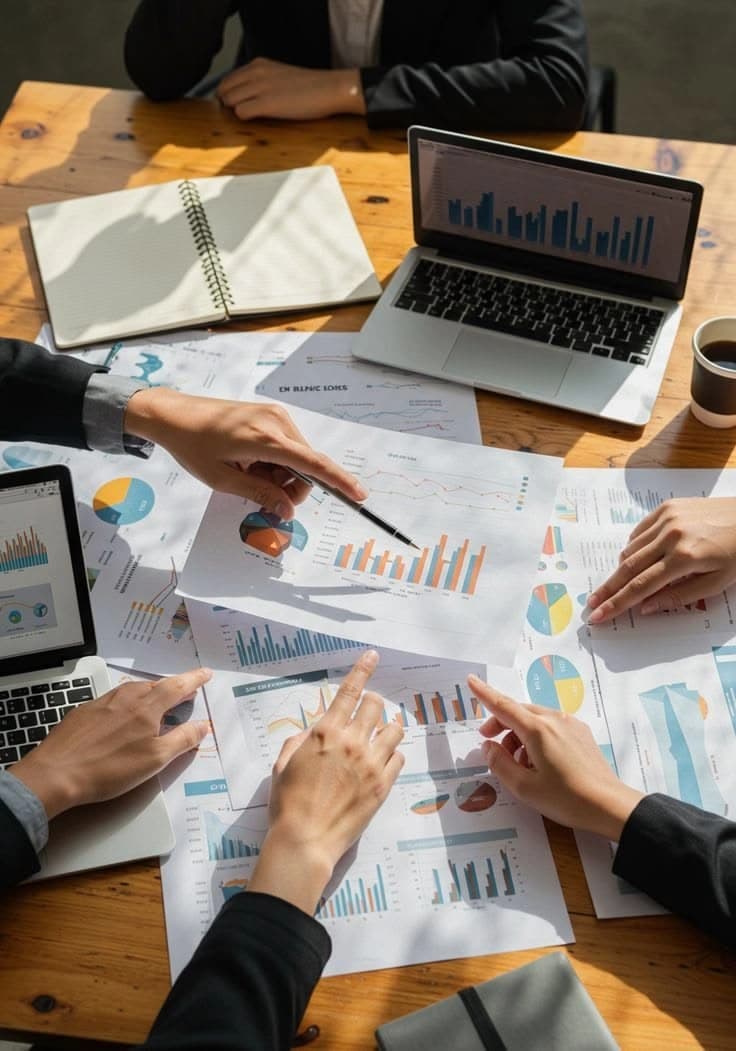 A team reviewing analytics and performance reports together